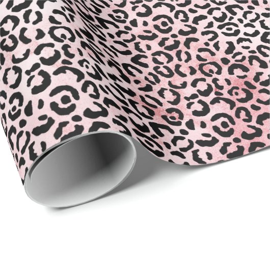 Papier Cadeau Fille Empreinte de léopard noir rose (Coin rond)