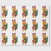 Papier Cadeau Fille en pain d'épices avec arbre de Noël (Plat)