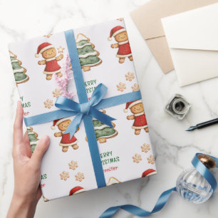 Papier Cadeau Fille en pain d'épices de Noël personnalisée