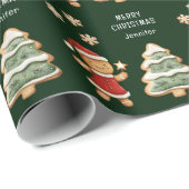 Papier Cadeau Fille en pain d'épices de Noël Vert Personnalisé (Coin rond)