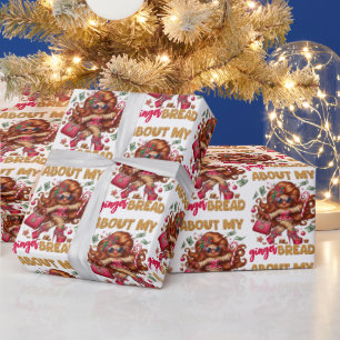 Papier Cadeau Fille en pain d'épices glamour Noël rose
