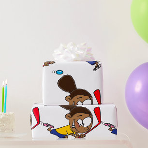 Papier Cadeau Fille énergique jouant au hockey