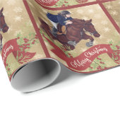 Papier Cadeau Fille et Cheval Joyeux Noël Golden (Coin rond)