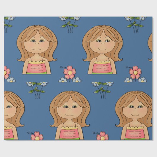 Papier Cadeau Fille Et Fleurs (Plat)