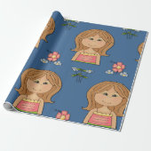 Papier Cadeau Fille Et Fleurs (Déroulé)