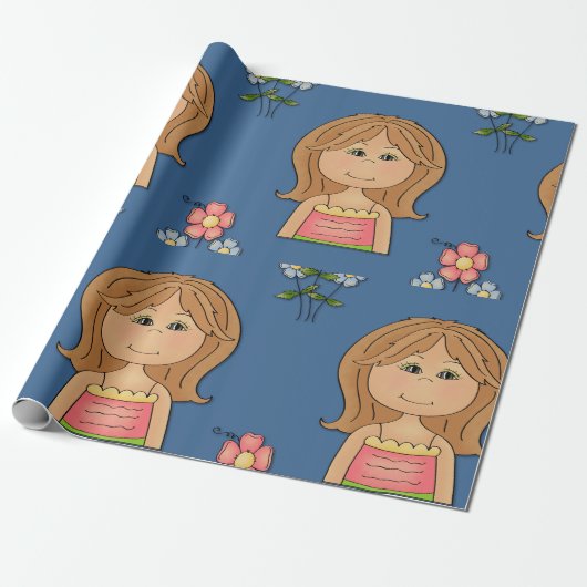 Papier Cadeau Fille Et Fleurs (Déroulé)