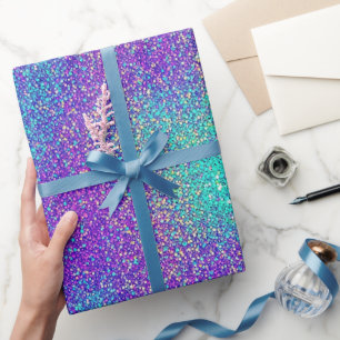 Papier Cadeau Fille Glamour Luxe Paillettes Turquoise Violet