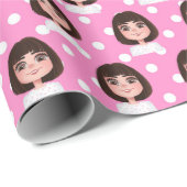 Papier Cadeau Fille mignonne aux points (Coin rond)