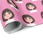 Papier Cadeau Fille mignonne en rose (Coin rond)