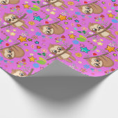 Papier Cadeau Fille mignonne Sloth rose Motif Baby shower Annive (Coin)