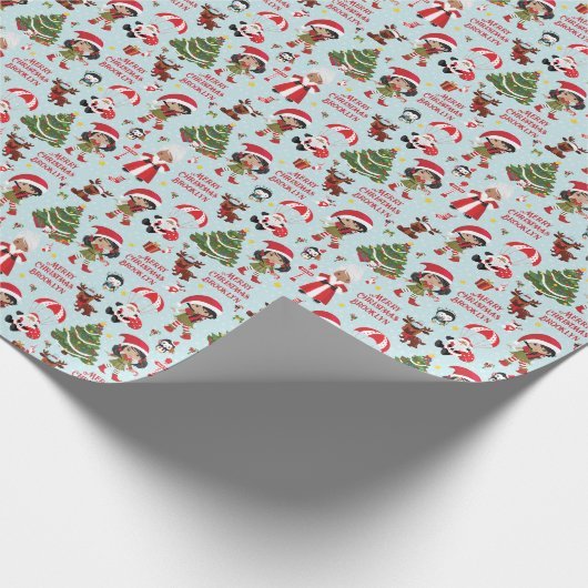 Papier Cadeau Fille multiculturelle Noël Elf Personnalisé (Coin)