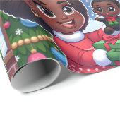 Papier Cadeau Fille noire avec papier d'emballage de poupée noir (Coin rond)