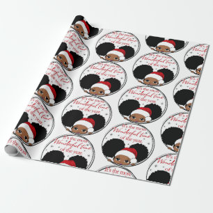 Papier Cadeau Fille noire de Noël Afro Papier à envelopper