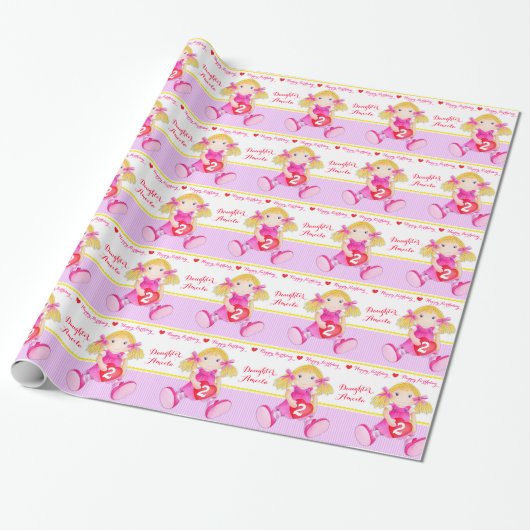 Papier Cadeau Fille nom chiffon poupée 2ème anniversaire (Déroulé)