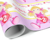 Papier Cadeau Fille nom chiffon poupée 2ème anniversaire (Coin rond)