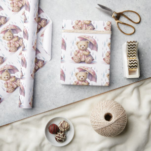 Papier Cadeau Fille Ourson Mignon Cadeau de Fête Prénatale