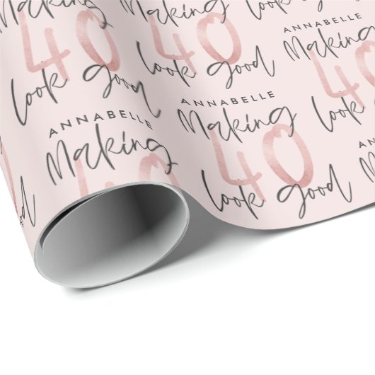 Papier Cadeau Fille parties scintillant rose moderne design 40e (Coin rond)