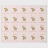 Papier Cadeau Fille personnalisée rose Capybara Motif Anniversai (Plat)