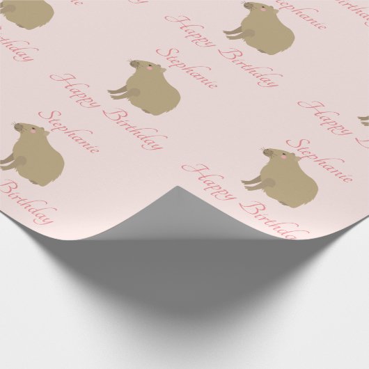 Papier Cadeau Fille personnalisée rose Capybara Motif Anniversai (Coin)