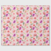 Papier Cadeau Fille Rose Aquarelle Fleurs (Plat)
