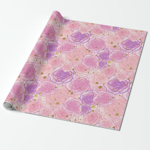 Papier Cadeau Fille rose Chic Rose Parties scintillant Floral