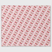 Papier Cadeau Fille rose Coquette rouge cerise (Plat)