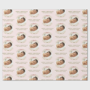 Papier Cadeau Fille rose florale Coquette Bow Photo Noël