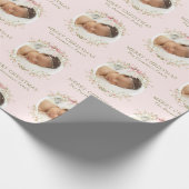 Papier Cadeau Fille rose florale Coquette Bow Photo Noël (Coin)