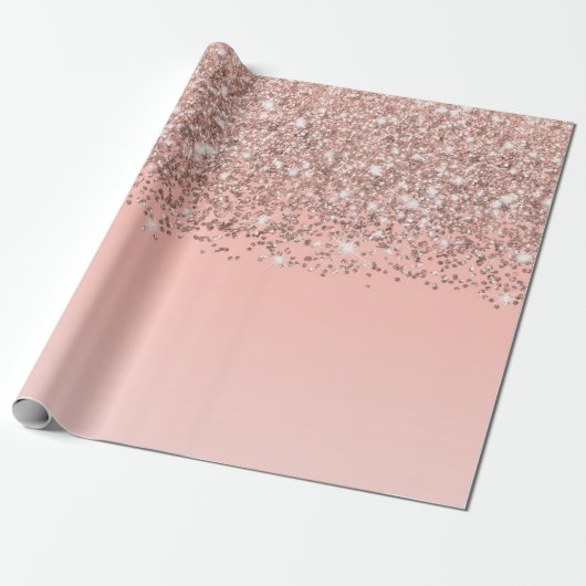 Papier Cadeau Fille Rose Gold Confetti Pink Gradient Ombre (Déroulé)