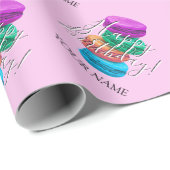 Papier Cadeau Fille rose macaron français cookies personnalisés  (Coin rond)