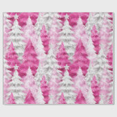 Papier Cadeau Fille rose Silver Glam Arbres de Noël Stripes (Plat)