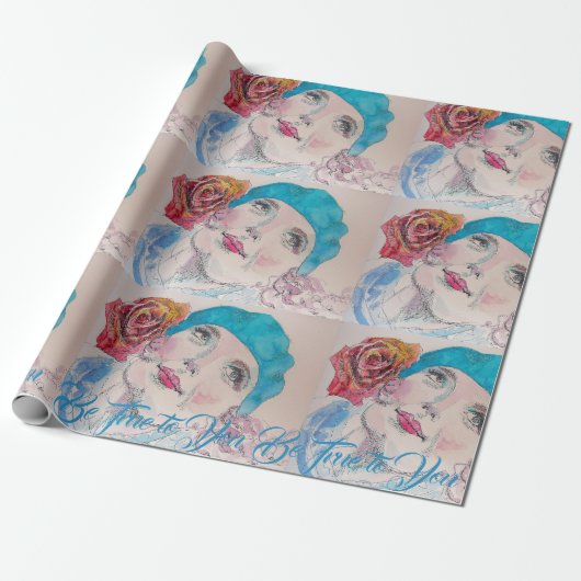Papier Cadeau Fille Rouge Rose Beret Soyez Vrai À Vous Enveloppe (Déroulé)