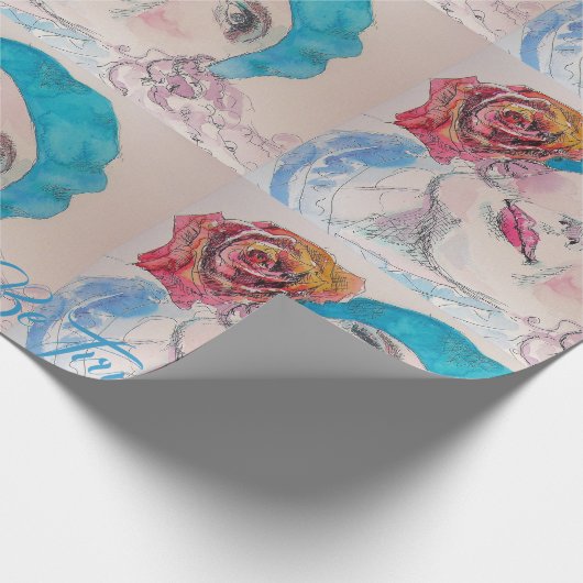 Papier Cadeau Fille Rouge Rose Beret Soyez Vrai À Vous Enveloppe (Coin)