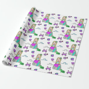 Papier cadeau fille Sirène et créatures marines