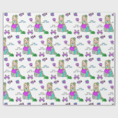 Papier cadeau fille Sirène et créatures marines (Plat)