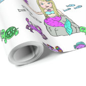 Papier cadeau fille Sirène et créatures marines (Coin rond)