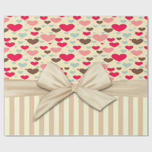 Papier Cadeau Fille Sophistiquée, Stripé, Bow, Coeurs