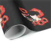 Papier Cadeau Fille tatouée au milieu des fleurs de pavot Art pa (Coin rond)