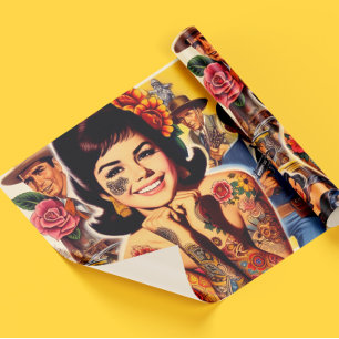 Papier Cadeau Fille tatouée old school