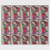 Papier Cadeau Fille victorienne avec Noël de chiot (Plat)