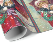 Papier Cadeau Fille victorienne avec Noël de chiot (Coin rond)