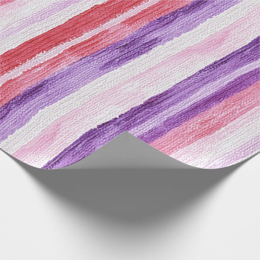 Papier Cadeau Fille violet rose rouge vif rayures (Coin)
