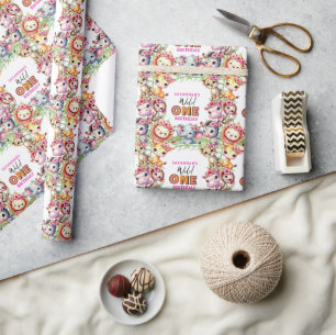 Papier Cadeau Fille Wild One Jungle Safari Anniversaire 