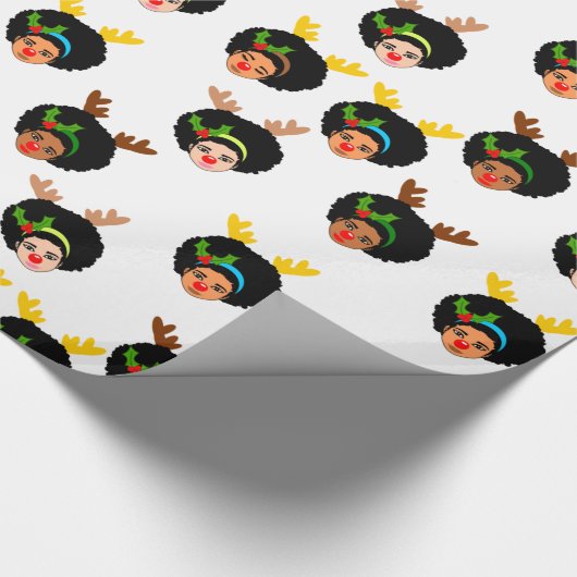 Papier Cadeau Filles Afro Père Noël Reindeer Noël Noise rouge (Coin)