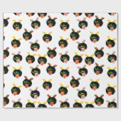 Papier Cadeau Filles Afro Père Noël Reindeer Noël Noise rouge (Plat)
