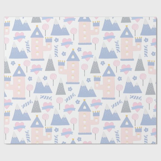 Papier Cadeau Filles Châteaux et Lollipops roses Envelopper le p (Plat)