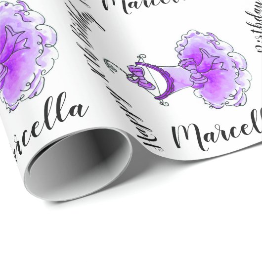 Papier Cadeau Filles d'art encastrées dans la robe de fête viole (Coin rond)