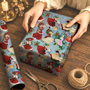Papier Cadeau Filles de Noël nostalgiques rouge vert des années