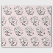 Papier Cadeau Filles de sirènes d'été Anniversaire rose (Plat)