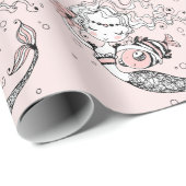 Papier Cadeau Filles de sirènes d'été Anniversaire rose (Coin rond)